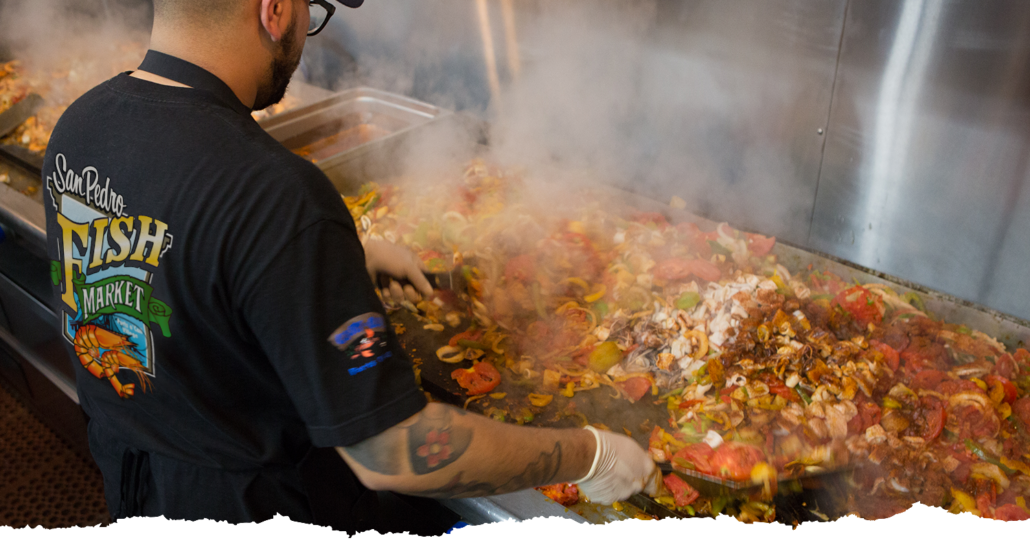 San Pedro Fish Home Of The World Famous Shrimp Tray   SPFM Cooking On Grill 1500x800 Copy 1030x549 